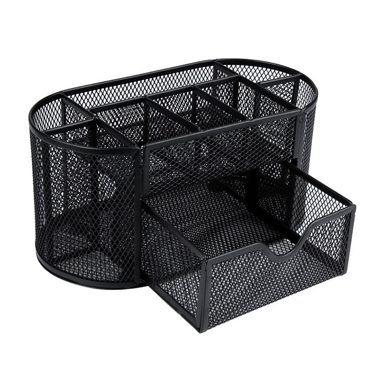 Black 9-compartment metal mesh desk organiser