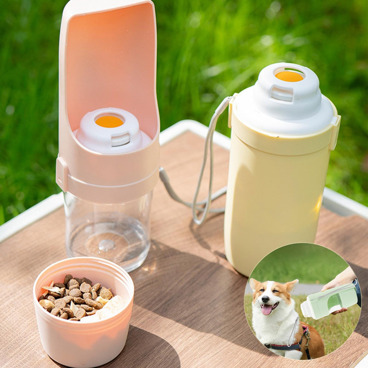 2-in-1 Dog Travel Water Bottle & Food Container – 690ml