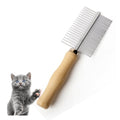 Double-Sided Pet Grooming Comb with Wooden Handle