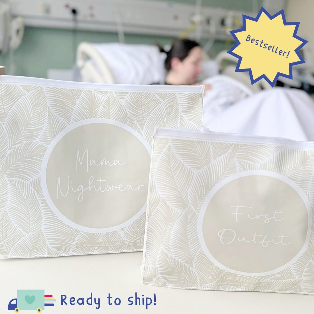 Beige Leaf Hospital Bag Organiser Pouches – Set of 10