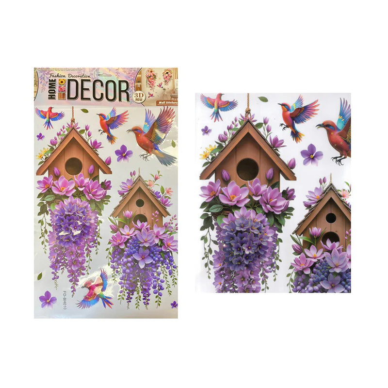 3D-effect bird and floral decorative wall sticker