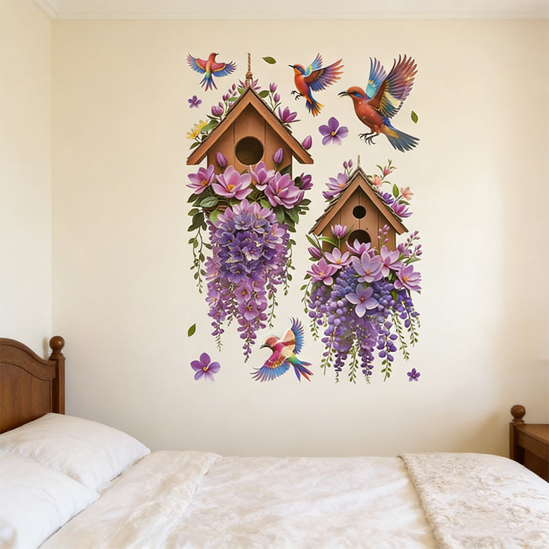 Decorative colourful bird and flower wall sticker