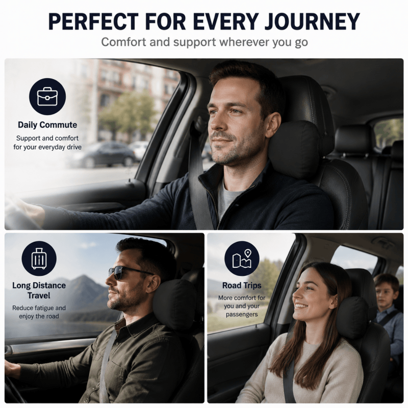Black car neck support cushion with adjustable attachment
