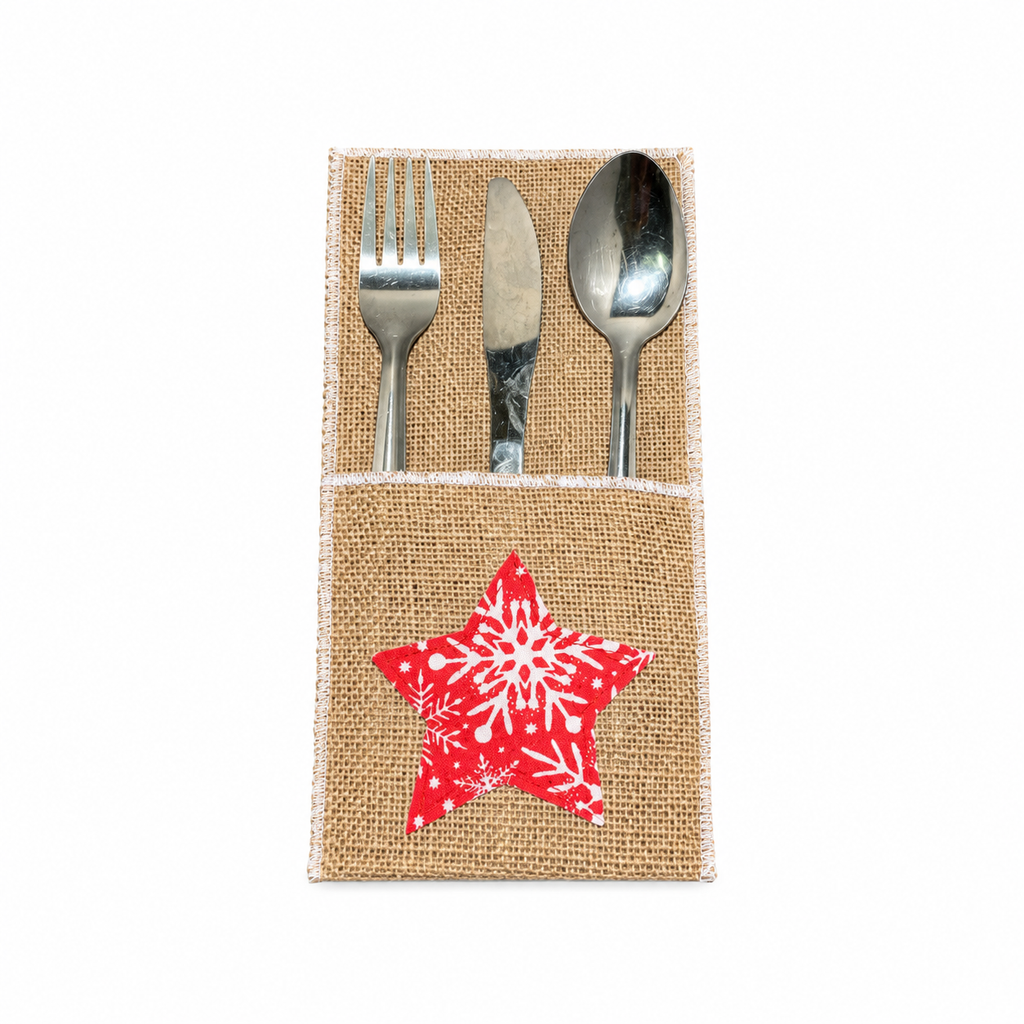 Set of four handmade burlap Christmas cutlery holders