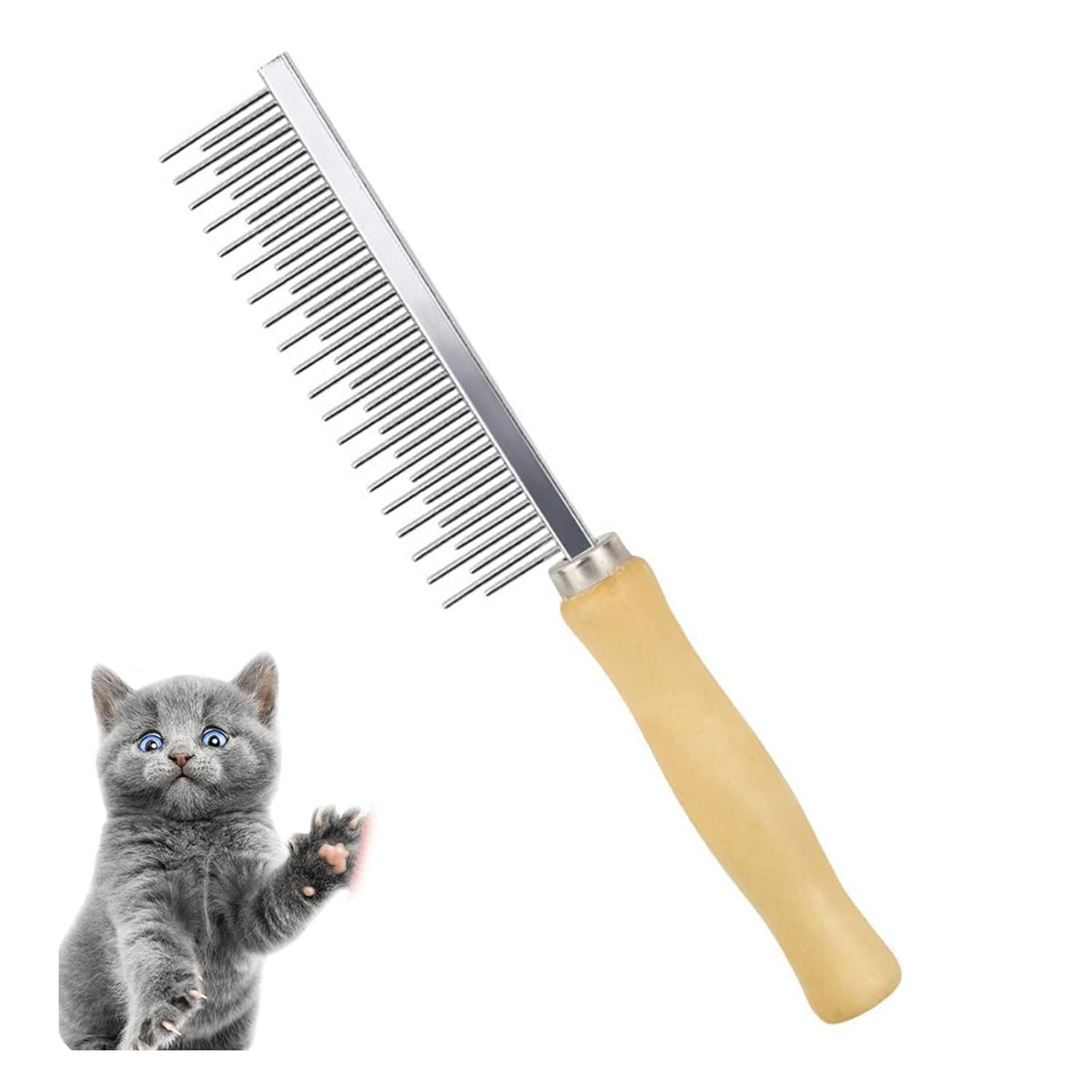 Double-Sided Pet Grooming Comb with Wooden Handle