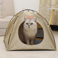 Beige foldable pet tent with cat inside