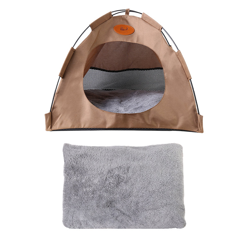 Foldable pet tent and removable soft pad