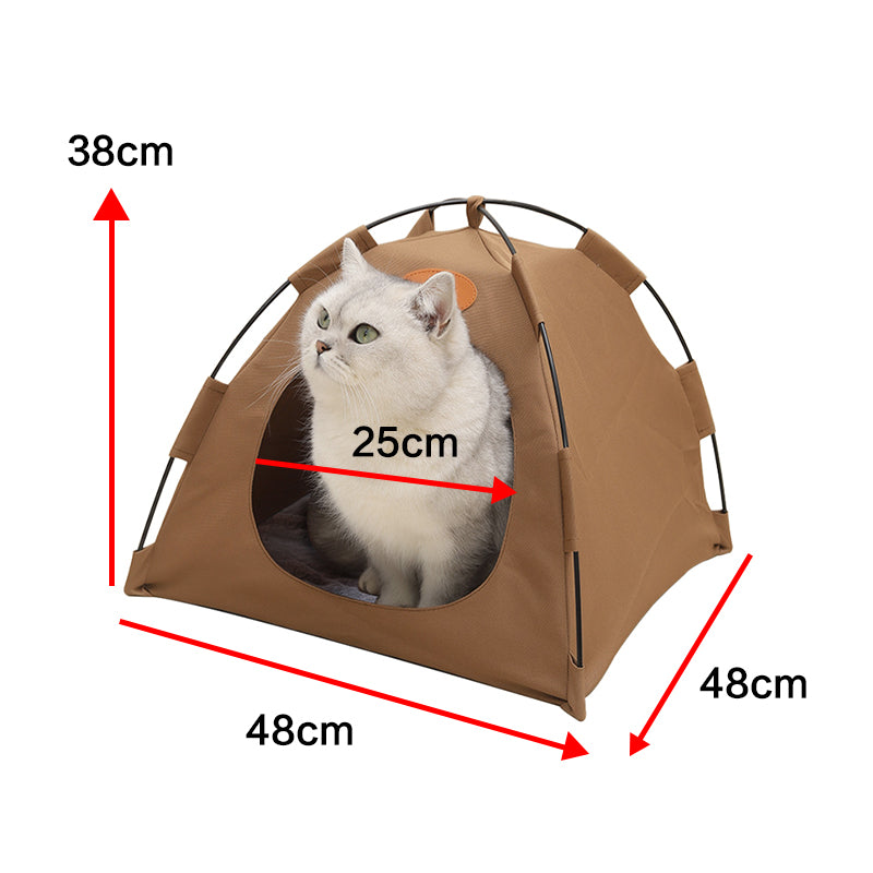 Foldable pet tent size guide 48 by 48 by 38 centimetres