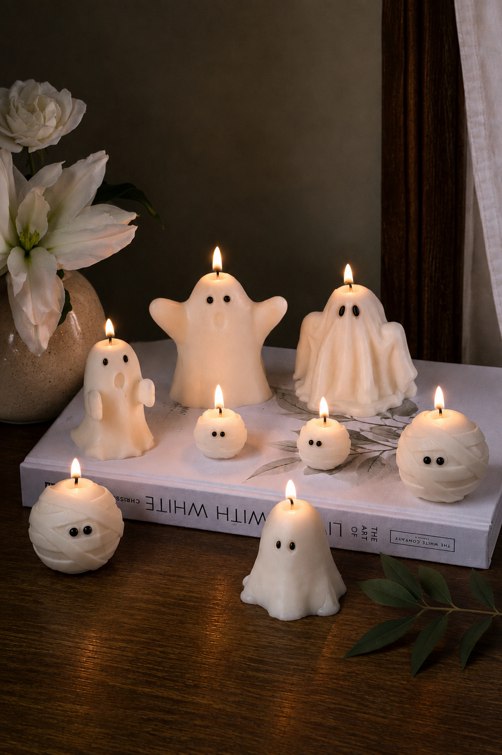 Handmade pumpkin spice ghost candle for Halloween
