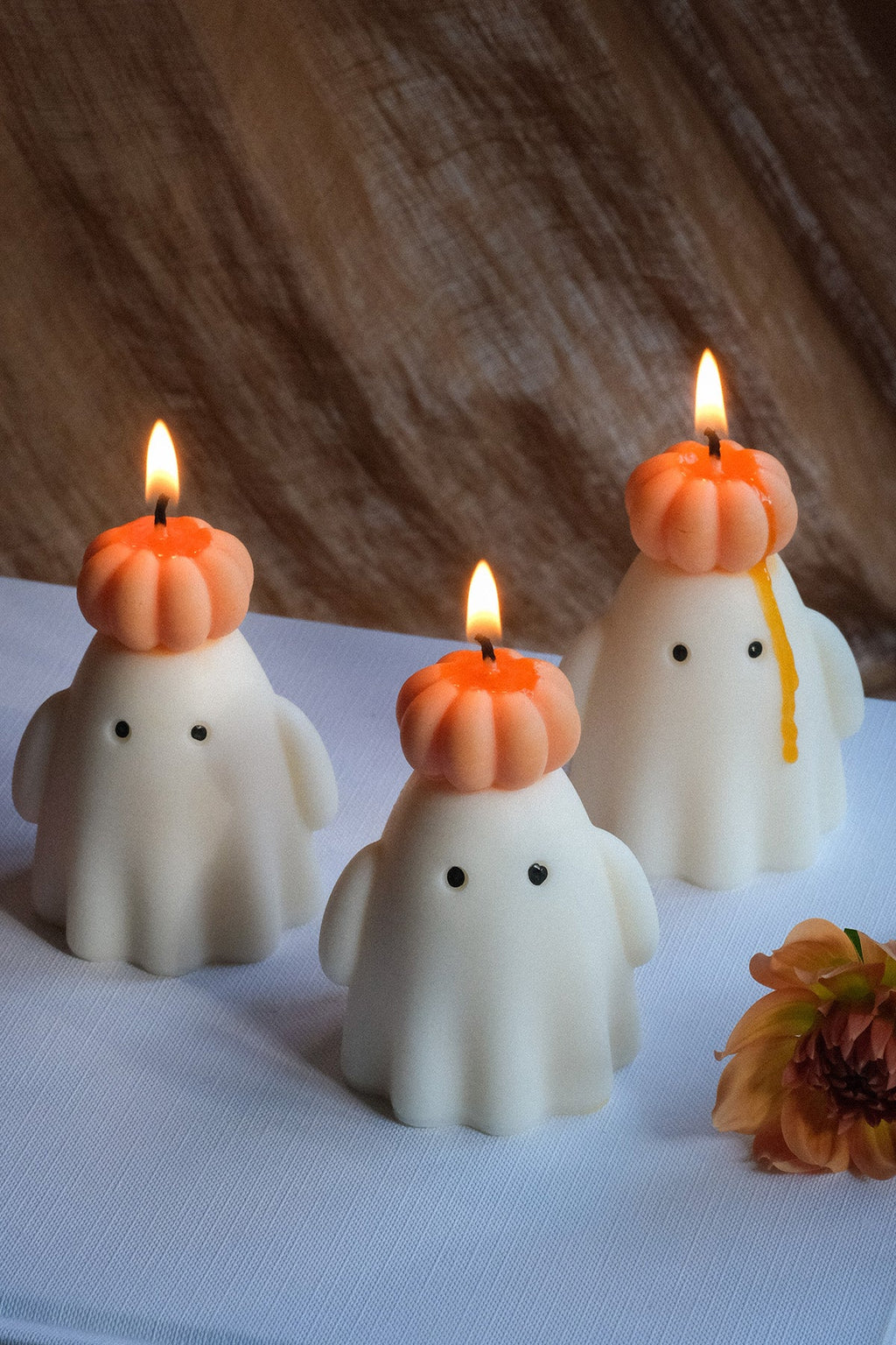 Handmade Soy Wax Ghost Candle with Pumpkin Hat