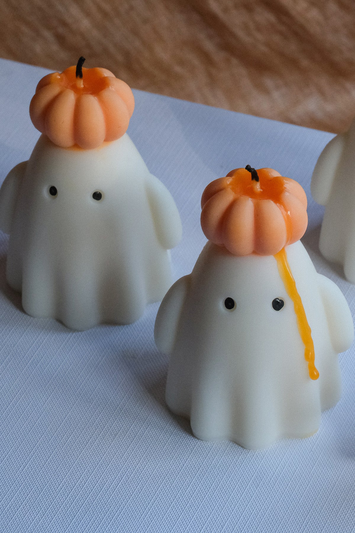 Handmade Soy Wax Ghost Candle with Pumpkin Hat
