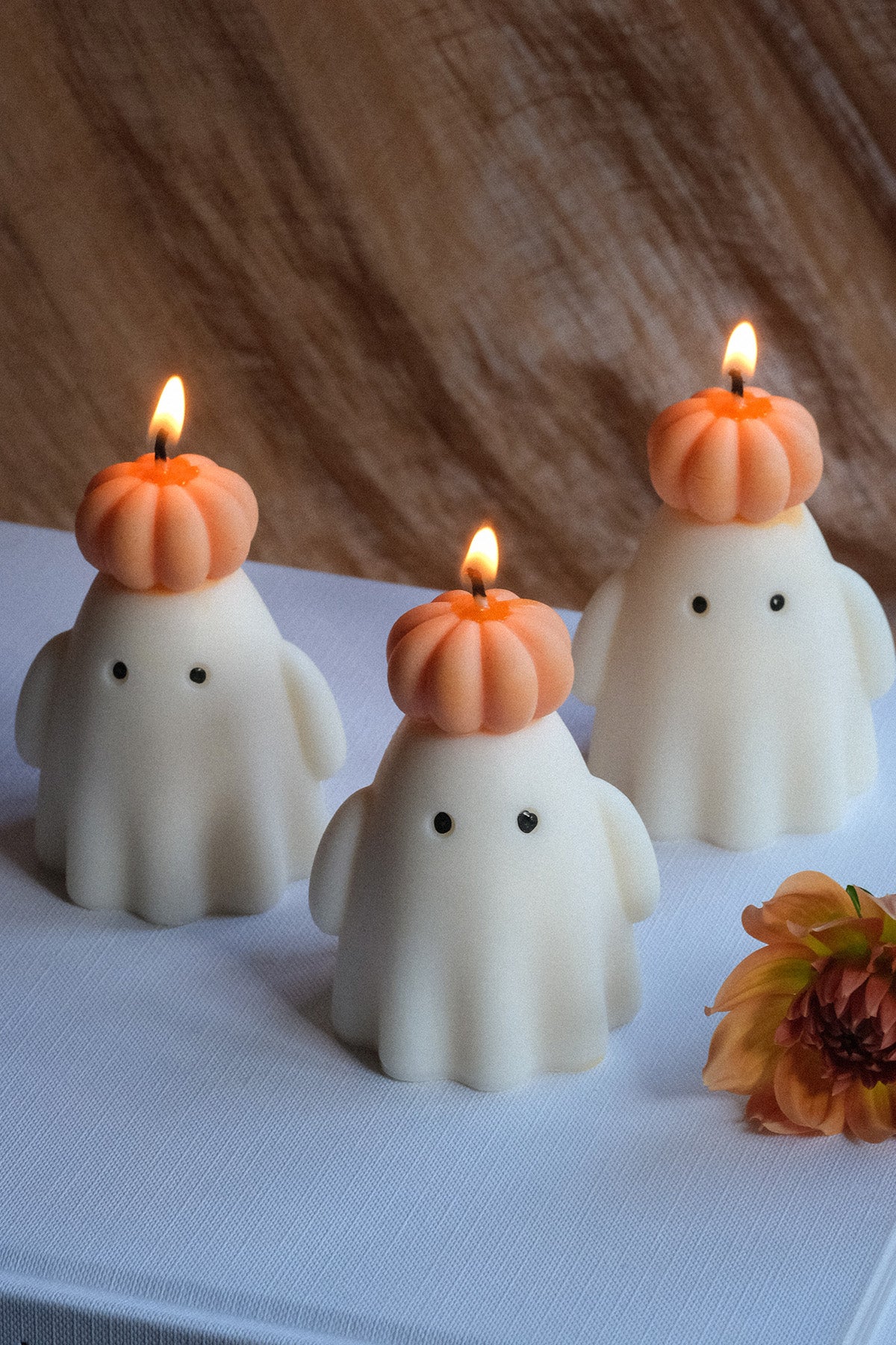 Handmade Soy Wax Ghost Candle with Pumpkin Hat