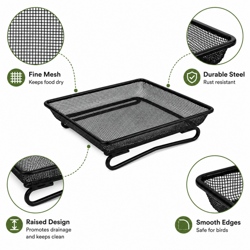 metal mesh ground bird feeder detail