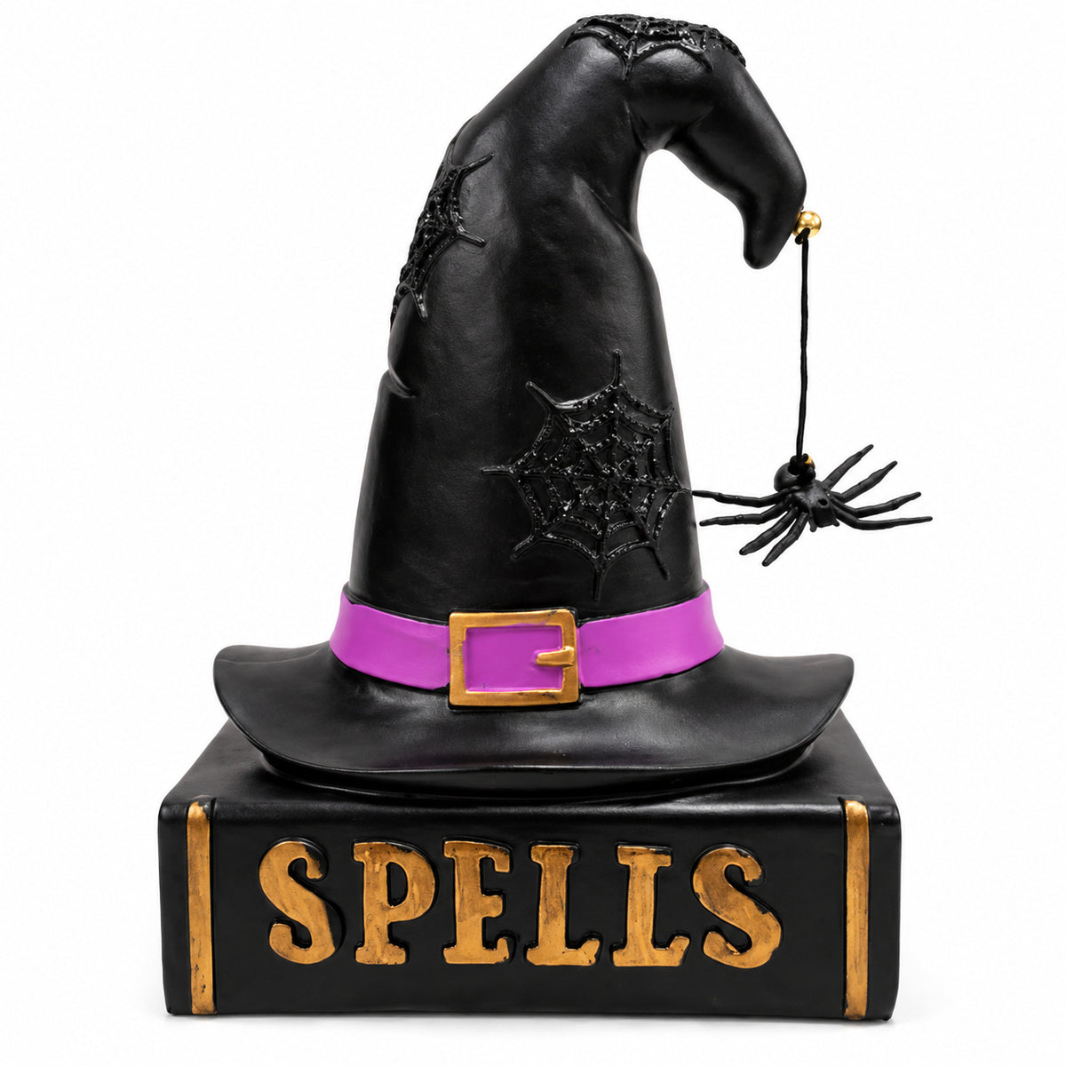 Halloween witch hat and spell book resin figurine