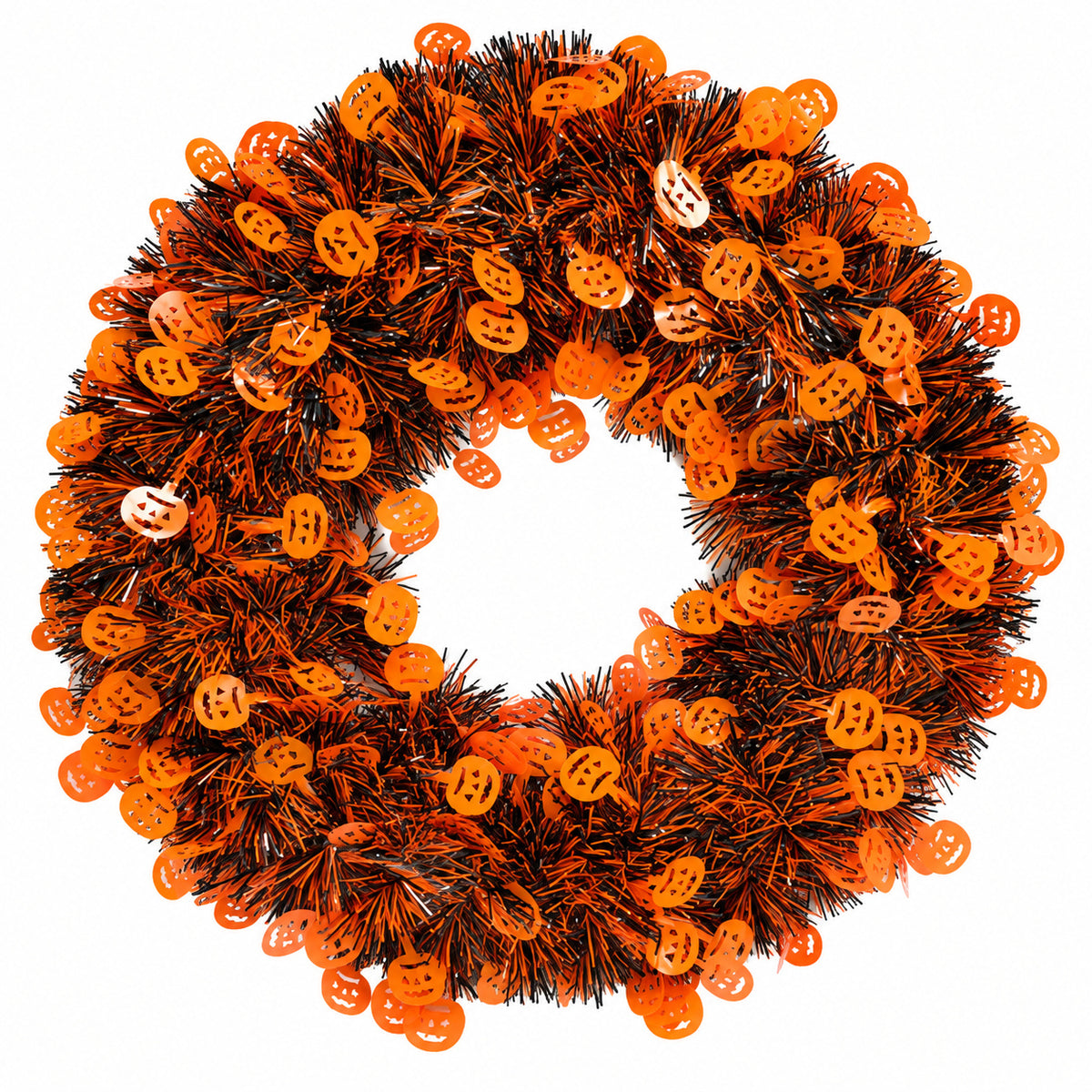 Halloween front door wreath with skull and pumpkin decor