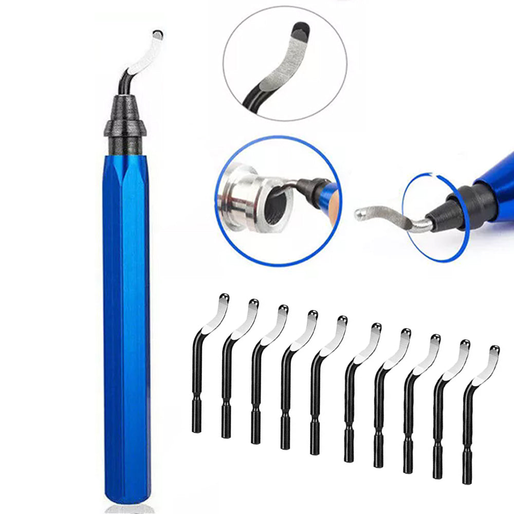Blue metal deburring tool for DIY edge finishing