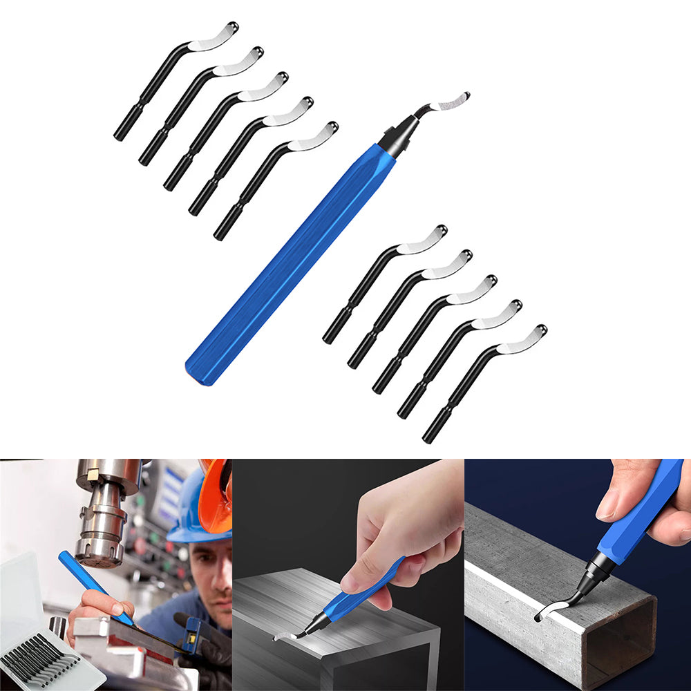 Blue hand deburring tool with replacement blades