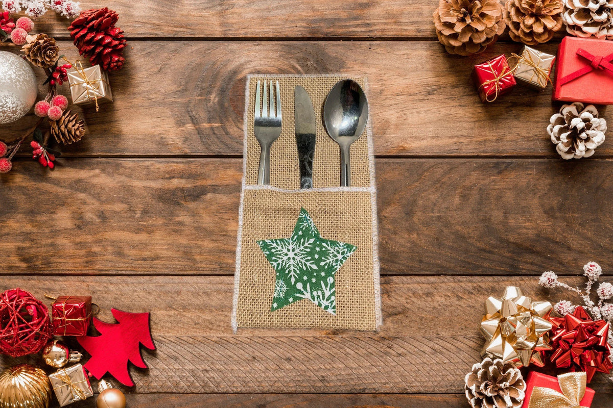 Handmade Burlap Christmas Cutlery Holders – Set of 4