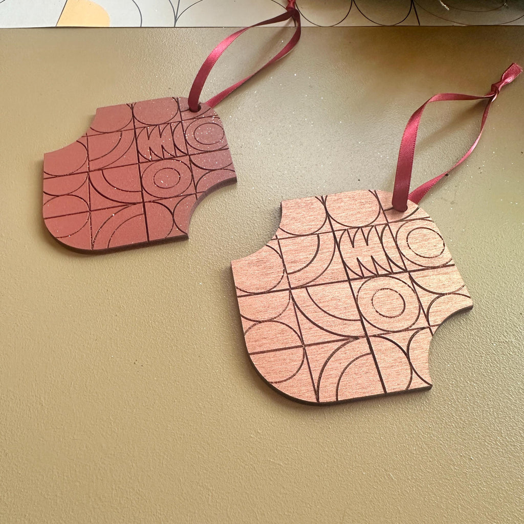 Geometric Wooden Christmas Ornaments – Copper & Winter Berry Options