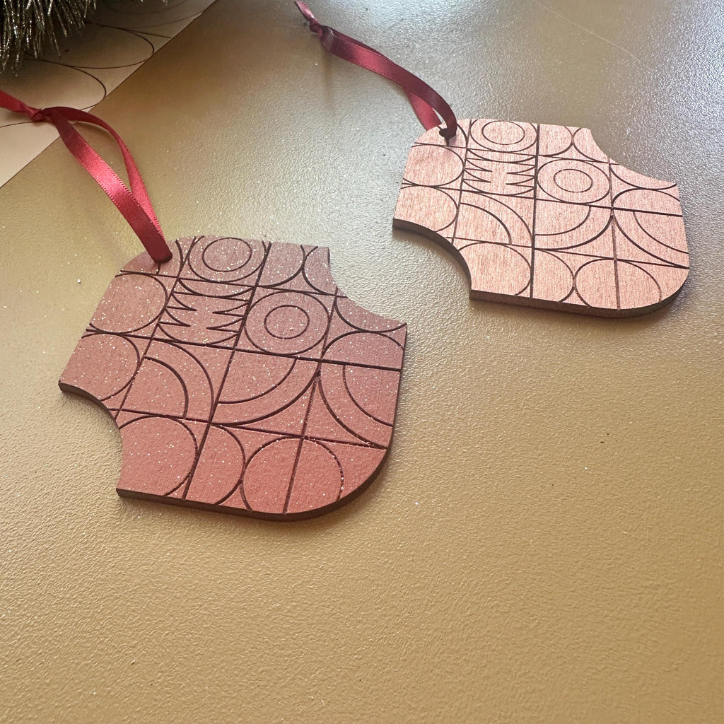 Geometric Wooden Christmas Ornaments – Copper & Winter Berry Options