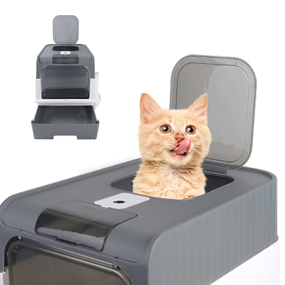 Large grey cat litter box dimensions and enclosed design