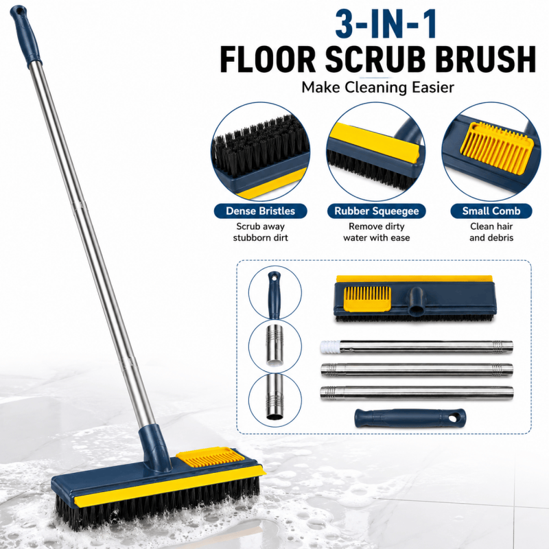 Assembled 3 in 1 floor scrub brush for bathrooms kitchens and hard floors