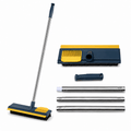 Long handle floor scrub brush with squeegee and hair cleaning comb