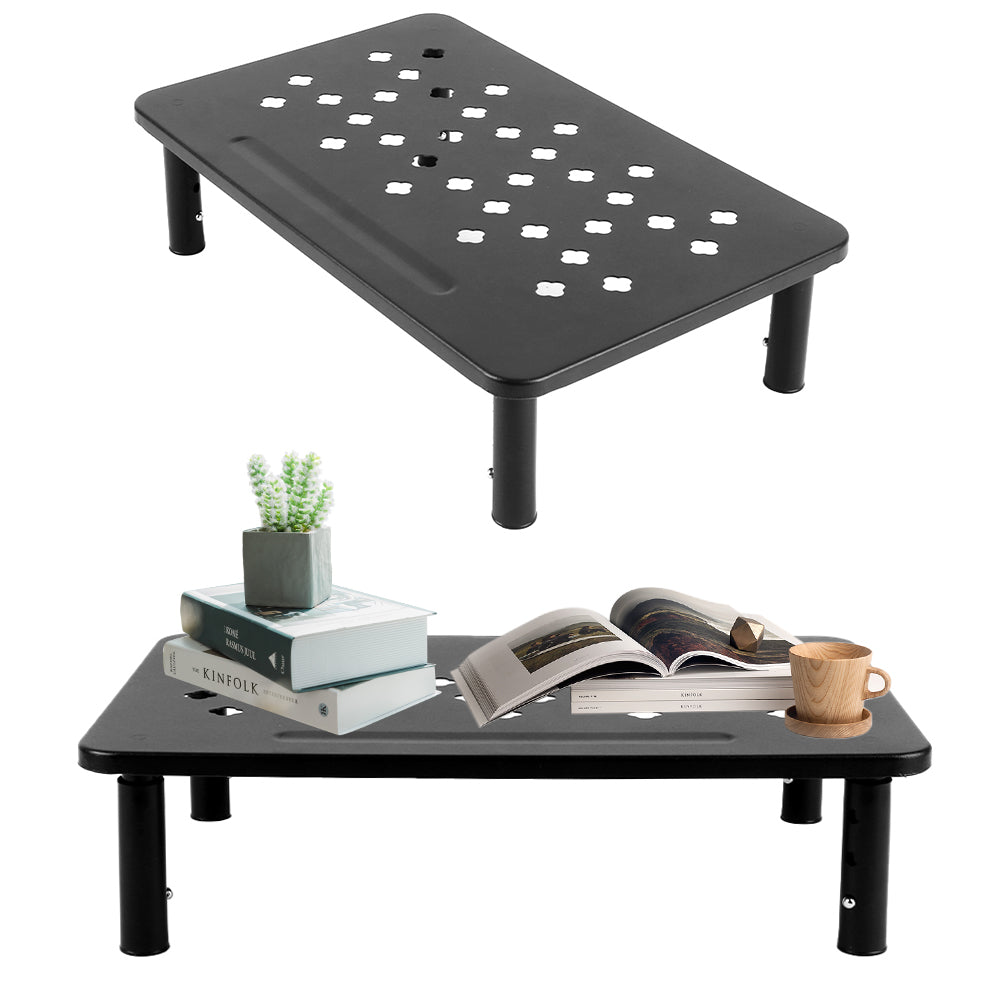 black metal adjustable monitor stand riser
