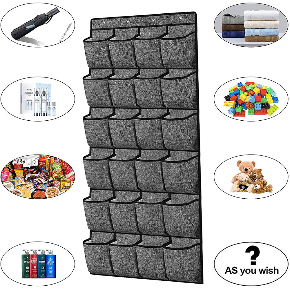 Over-door organiser with 24 storage pockets