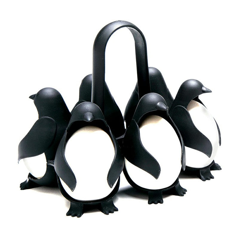 Penguin-shaped six-egg holder and cooker in black