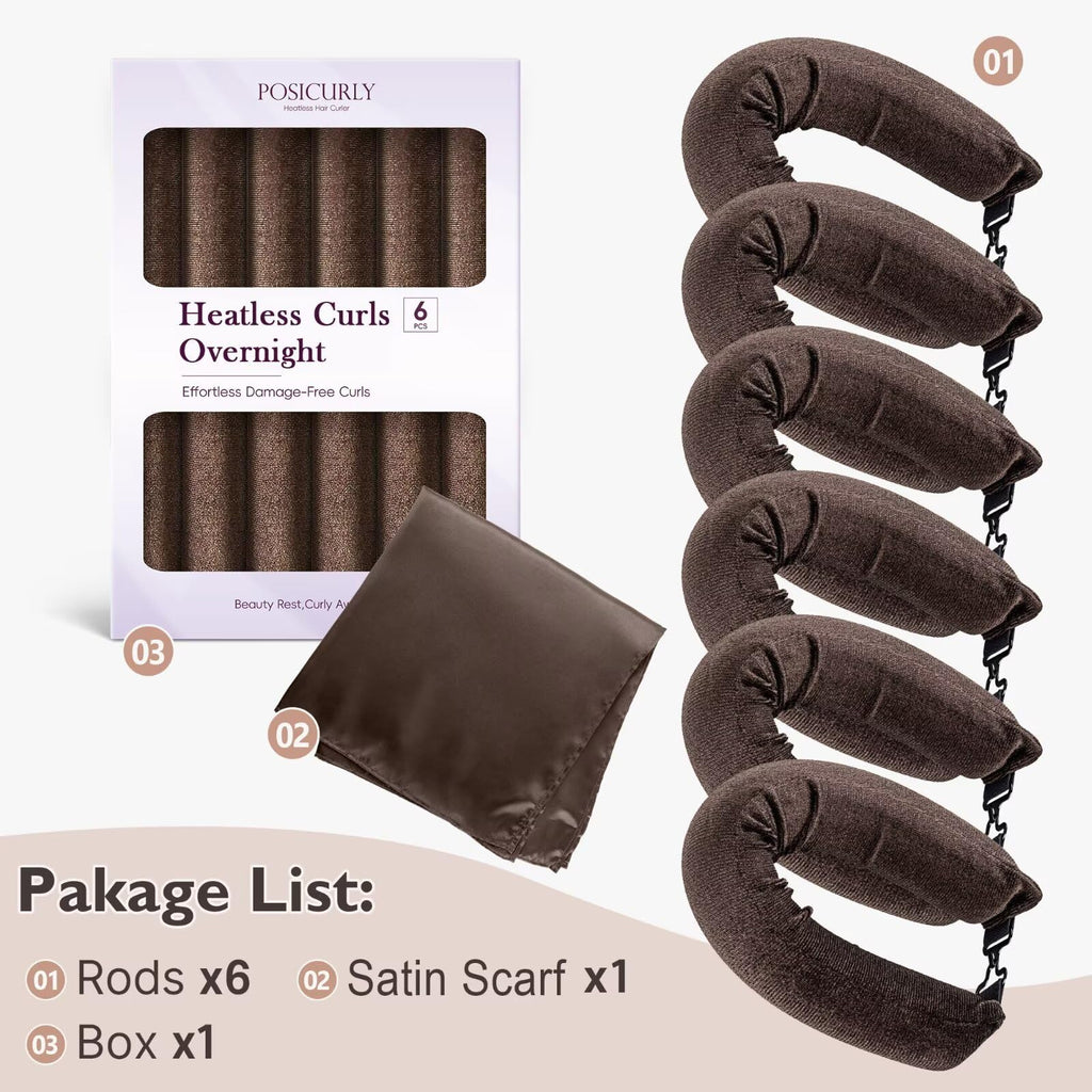 Posicurly Heatless Hair Curlers with Satin Scarf – Set of 6