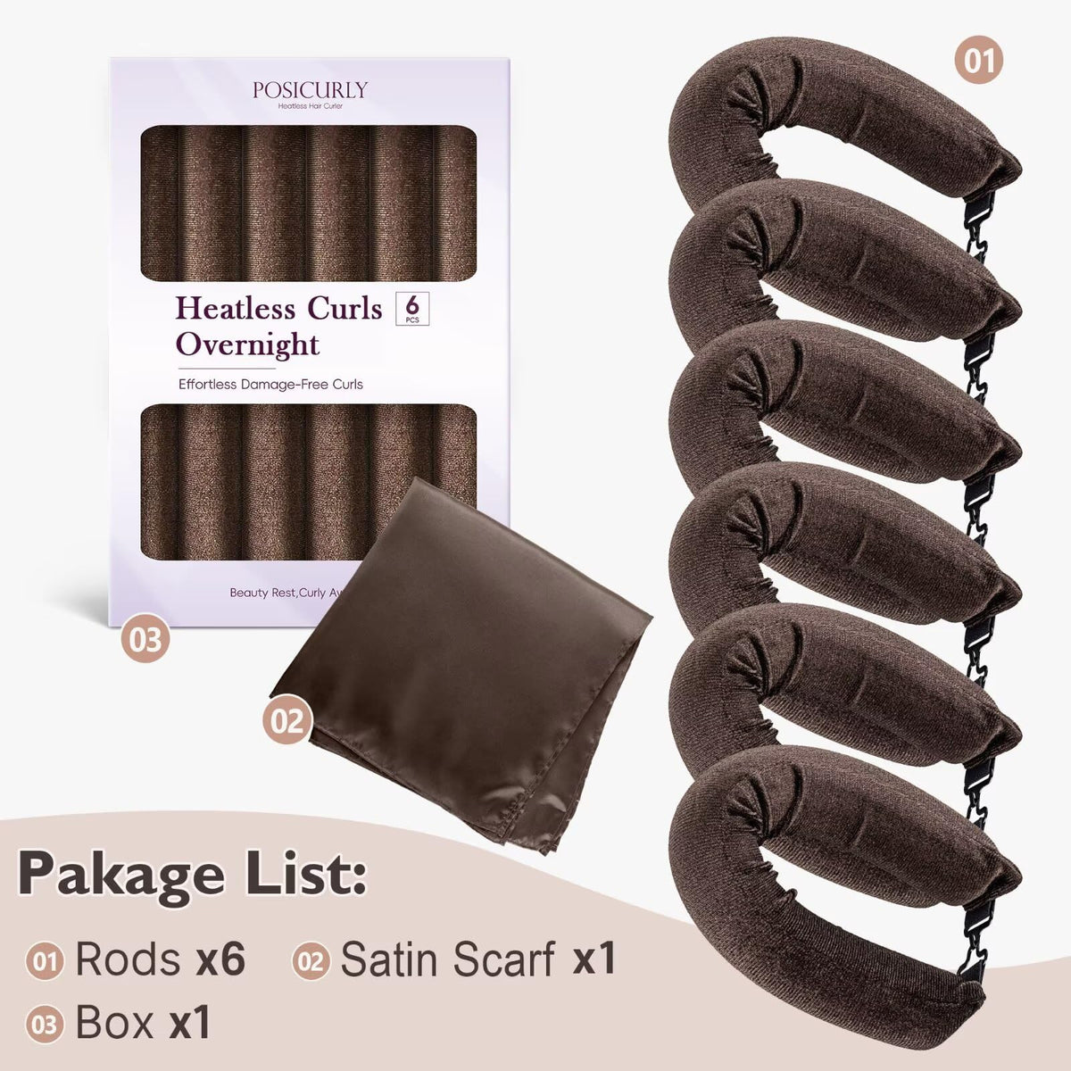 Posicurly Heatless Hair Curlers with Satin Scarf – Set of 6