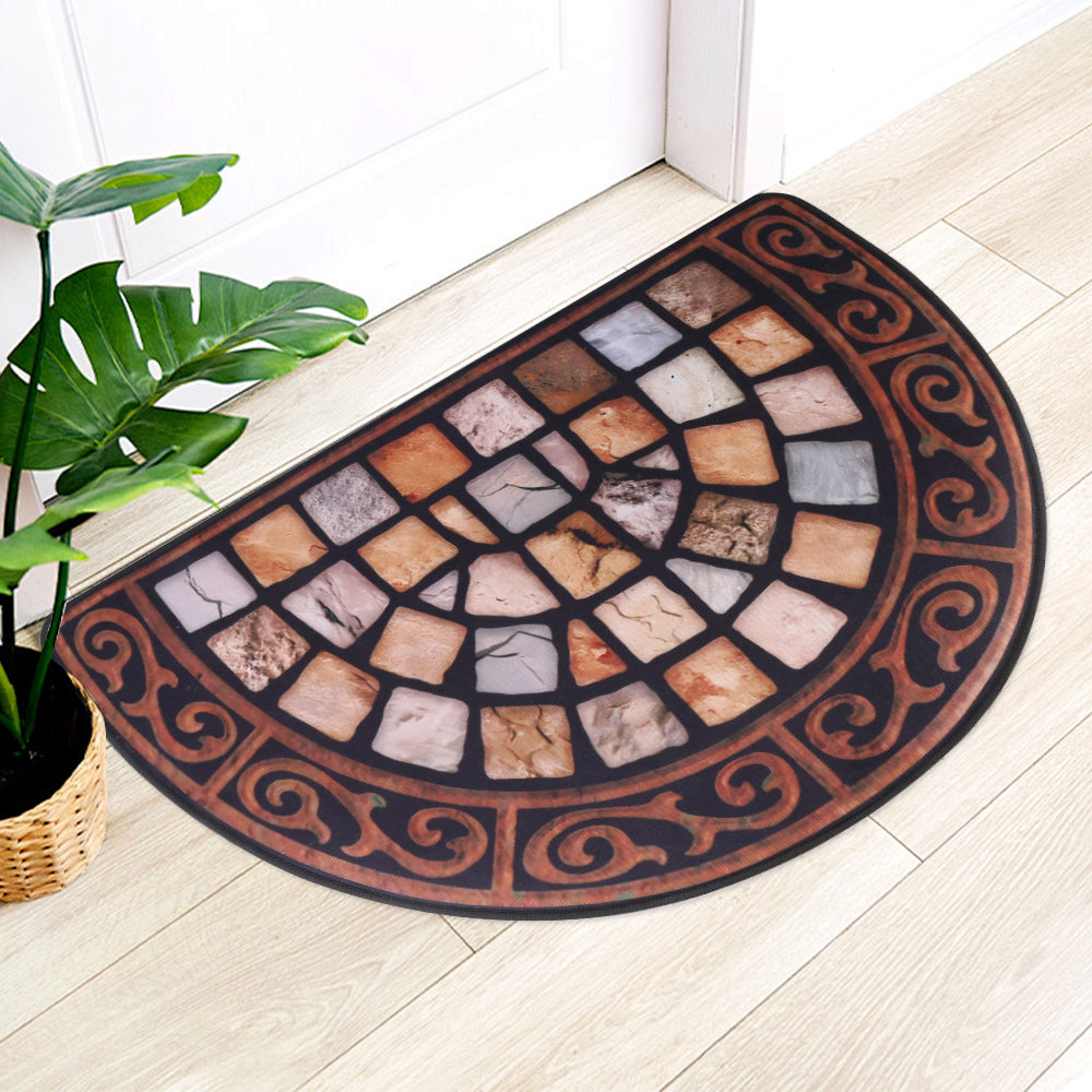 Slate effect half moon outdoor door mat with anti-slip rubber backing