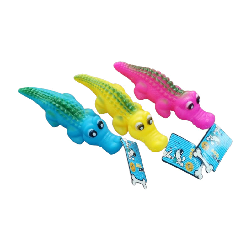 Squeaky crocodile dog toy detail
