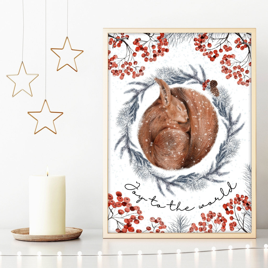 Scandinavian Christmas squirrel wall art print