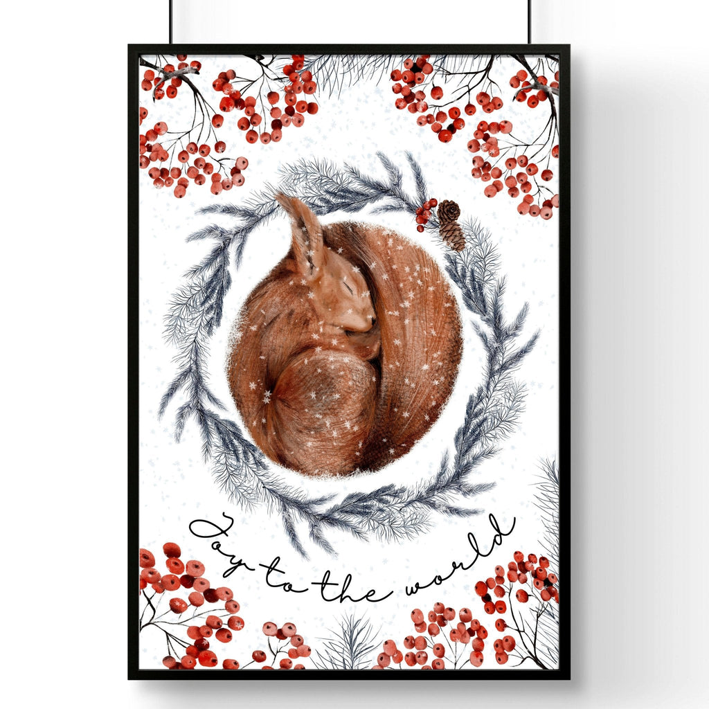 Scandinavian Christmas Squirrel Wall Art Print – Frame & Size Options