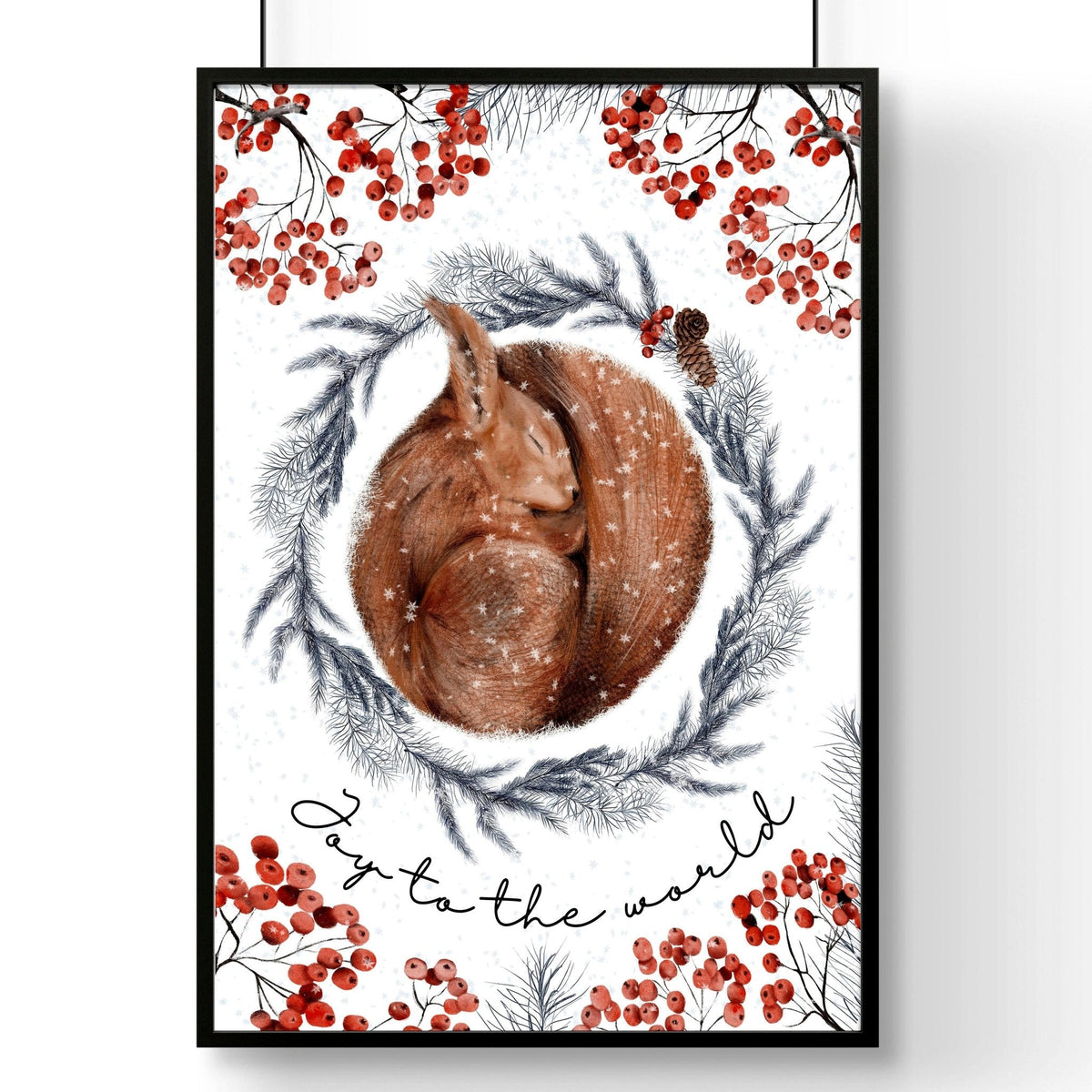 Scandinavian Christmas Squirrel Wall Art Print – Frame & Size Options