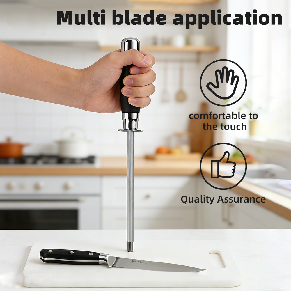 steel honing rod kitchen knife sharpener with black handle