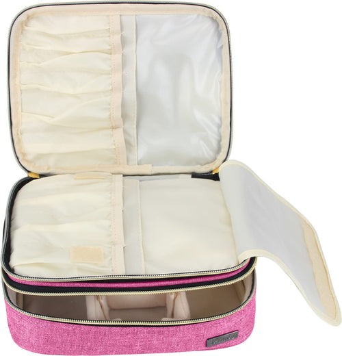 Teamoy pink travel makeup brush case with handle
