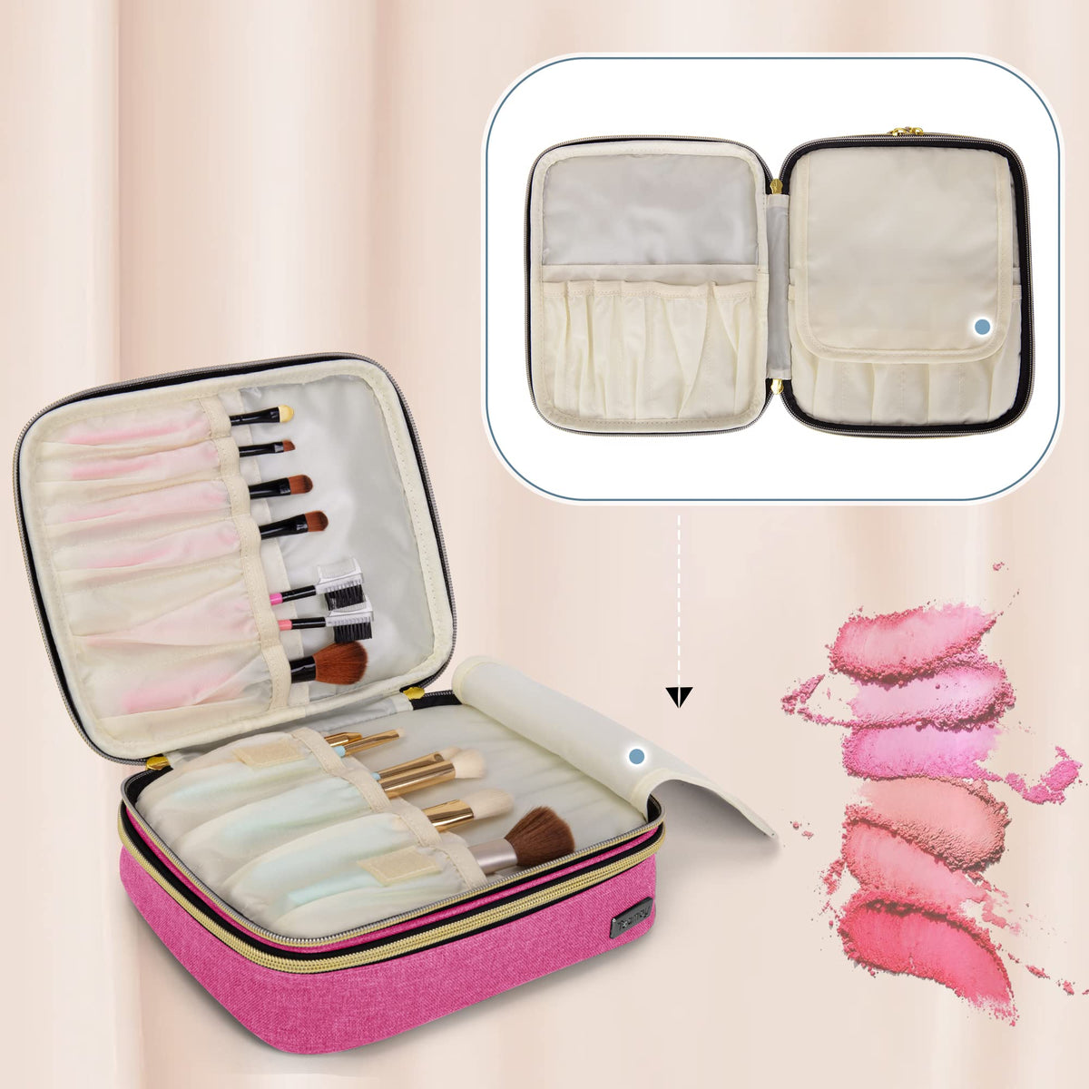 Teamoy Pink Travel Makeup Brush Case with Handle