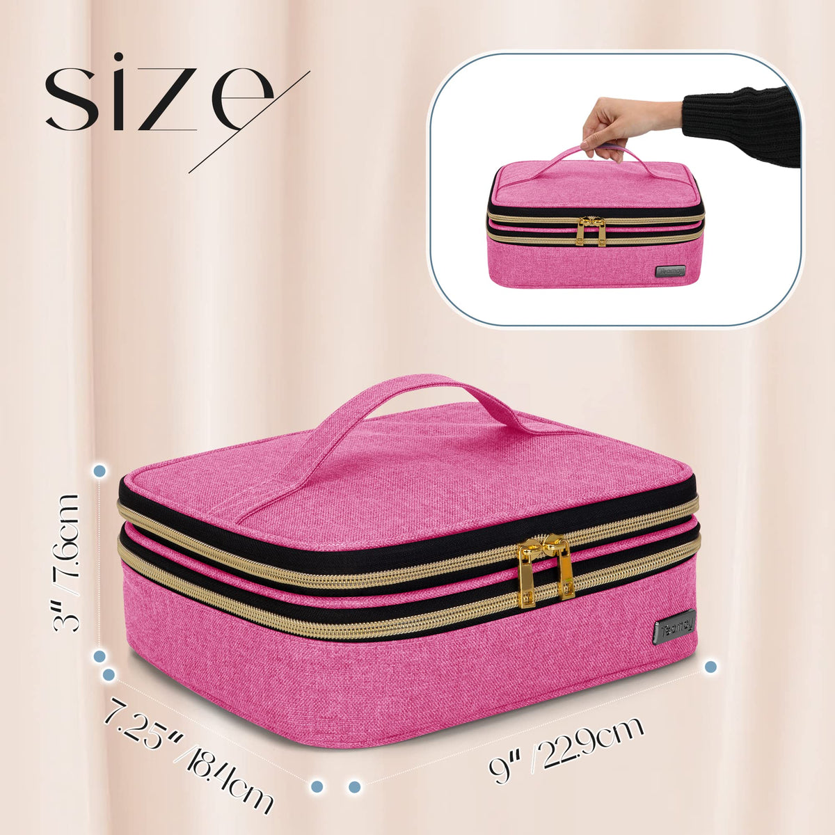 Teamoy Pink Travel Makeup Brush Case with Handle