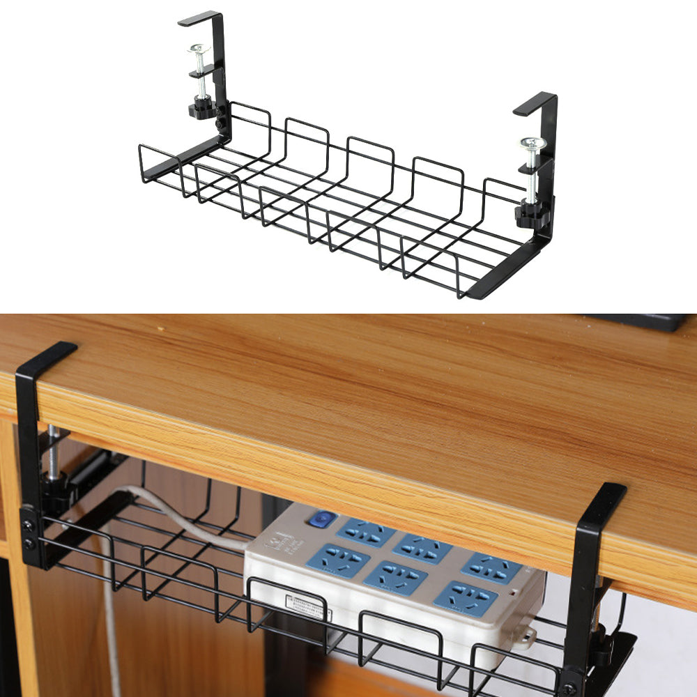 black under desk cable management tray with clamp